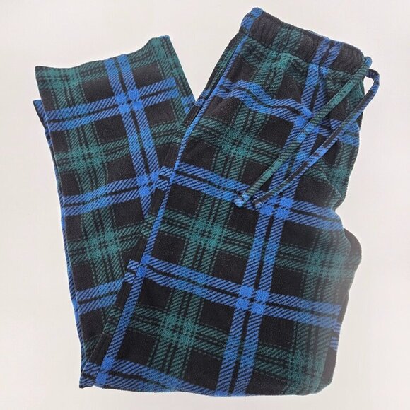 Men's Fleece Plaid Pajama Bottoms | Size M | Blue, Black, Green - Picture 1 of 16